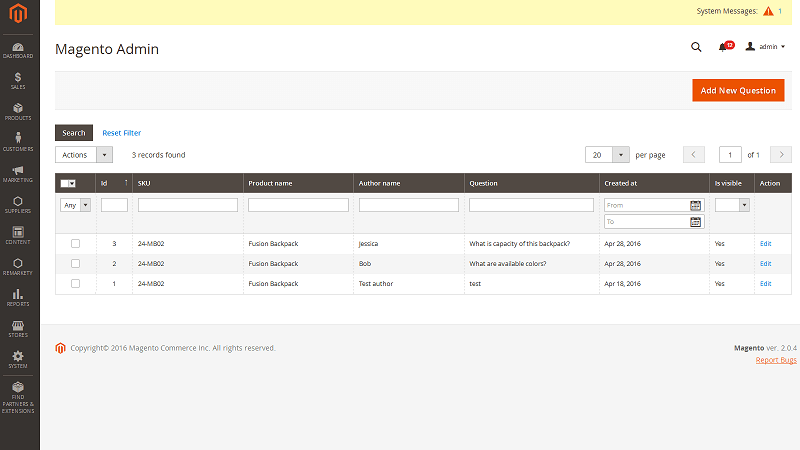 Product Questions Grid in Admin Panel