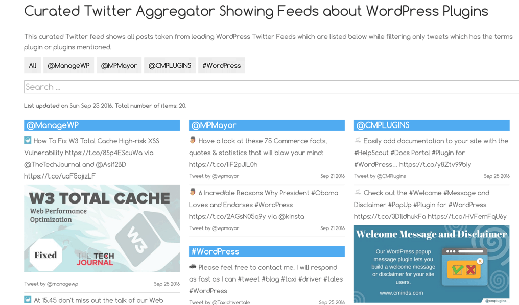 Aggregated twitter feeds – List view