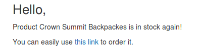Manage email template sent when back in stock